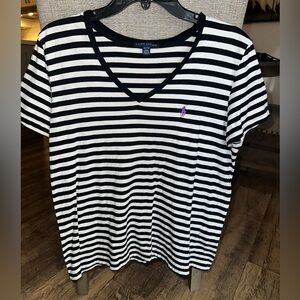 Polo Ralph Lauren Womens SS V Neck Signature Pony Tee Black/White Size XL